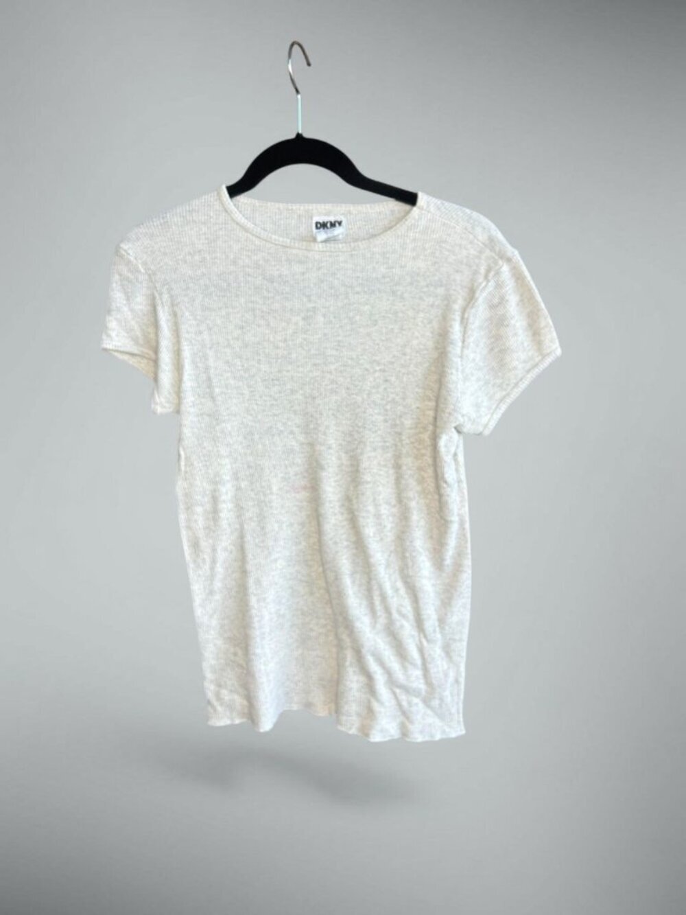 DKNY Vintage 90s Oatmeal Gray Ribbed Shirt Sleeve T shirt Size M/L